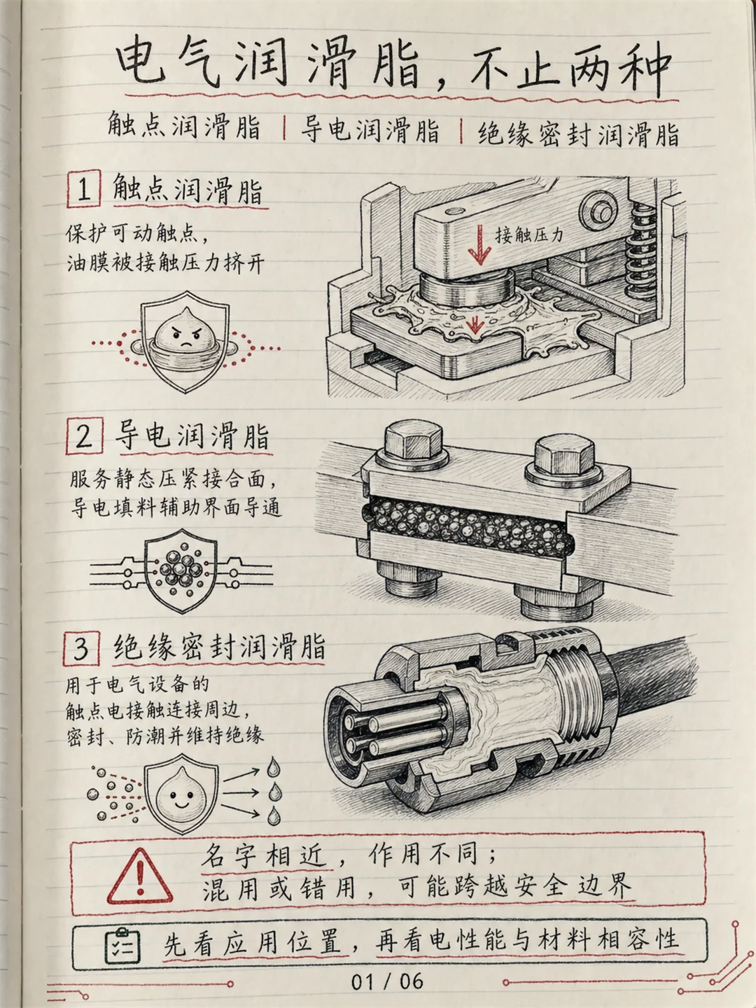 电气润滑脂四类基础应用位置总览(触点/静态导电/绝缘密封/轴承导电)